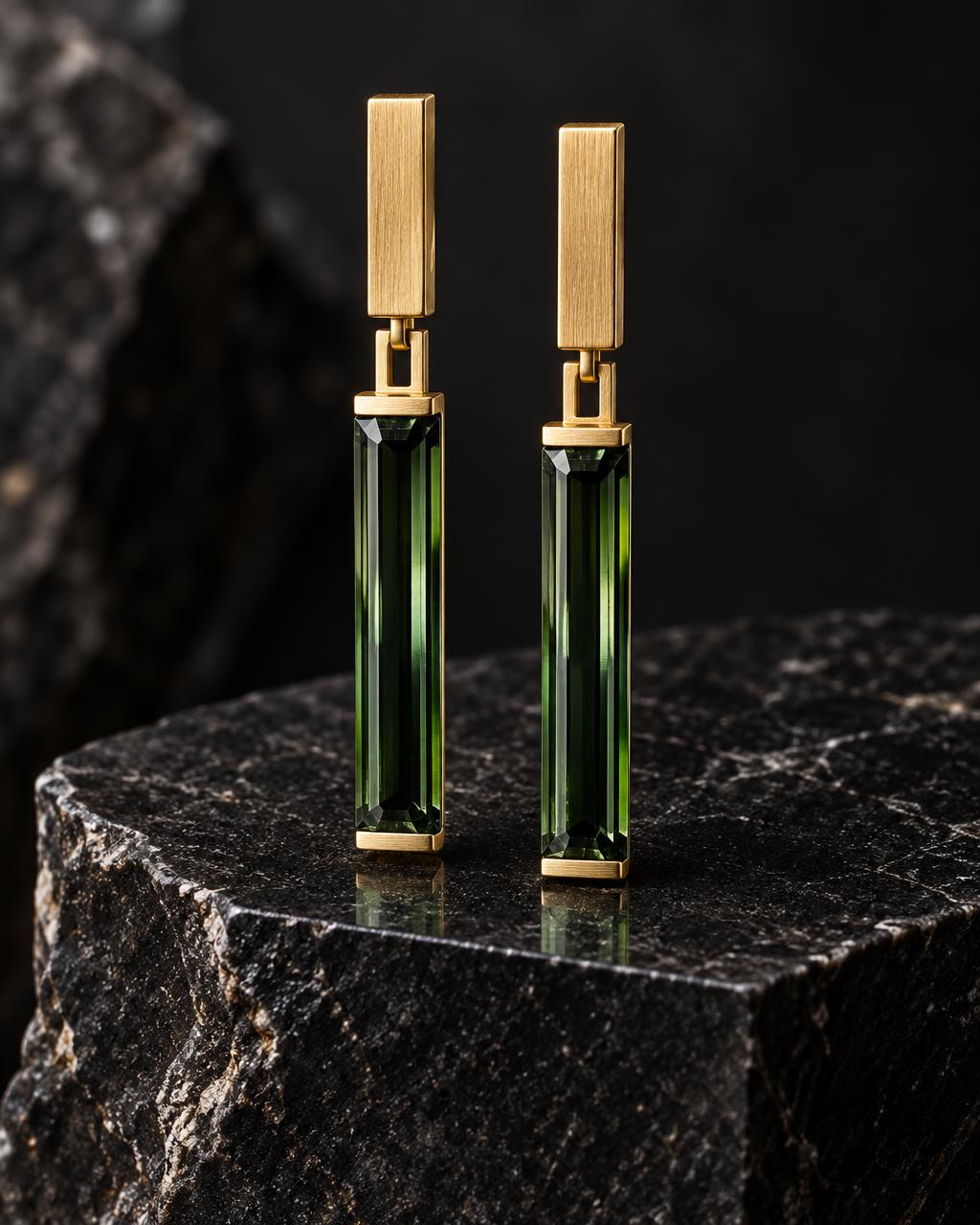 Architectural baguette drop earrings