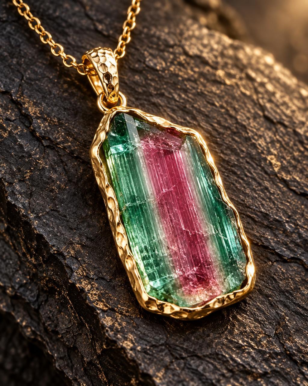 Hammered-gold slice pendant